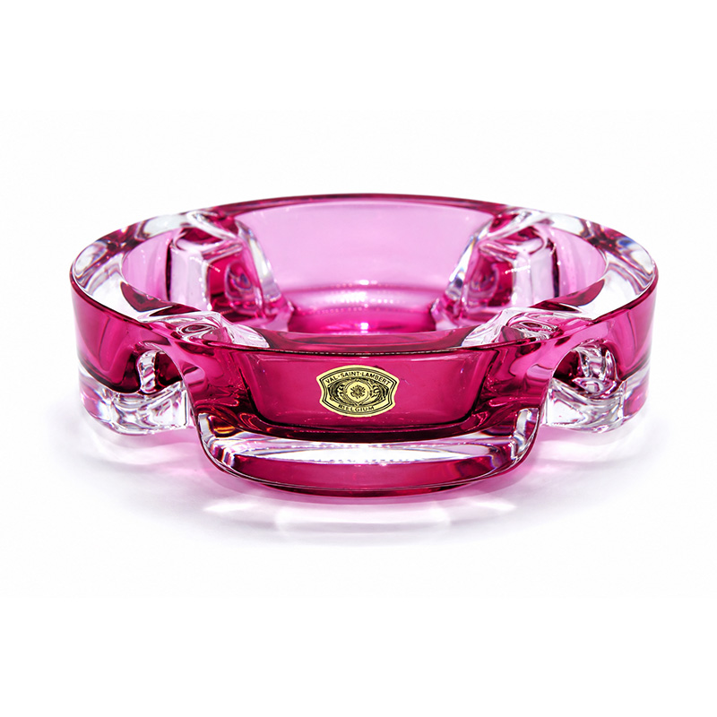 Vintage Val Saint Lambert pink and clear crystal ashtray with original label
