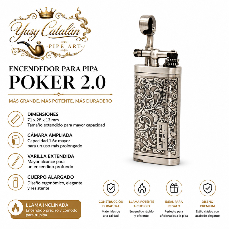 Jifeng silver pipe lighter with an elegant engraved design and angled flame