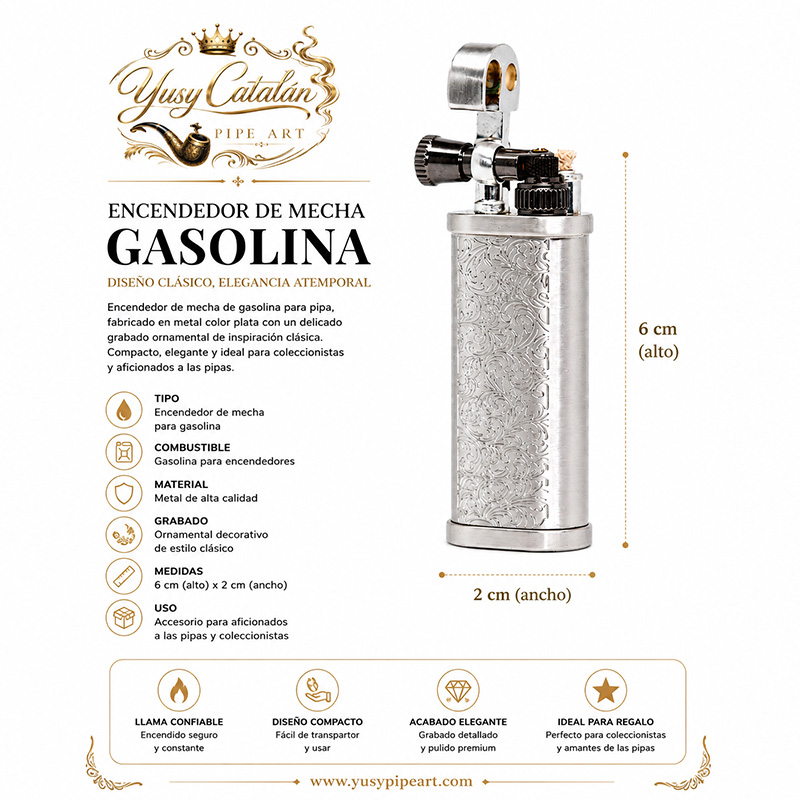 Encendedor para pipas de tabaco de mecha de gasolina. fabricado en metal