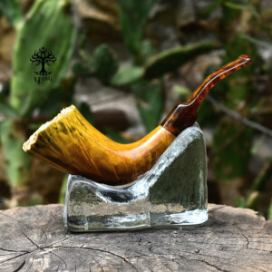 Pipa de tabaco Horn artesanal de brezo natural dorado con contrast grain y boquilla de acrílico ámbar