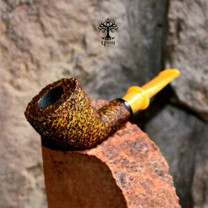 Handmade Bent Dublin briar pipe with snake-skin rusticated finish in yellow, ochre and brown tones