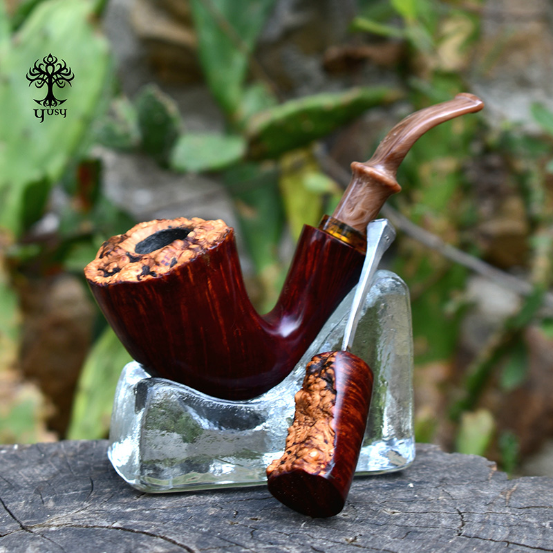 Handcrafted Freehand Contrast tobacco pipe with a natural rim