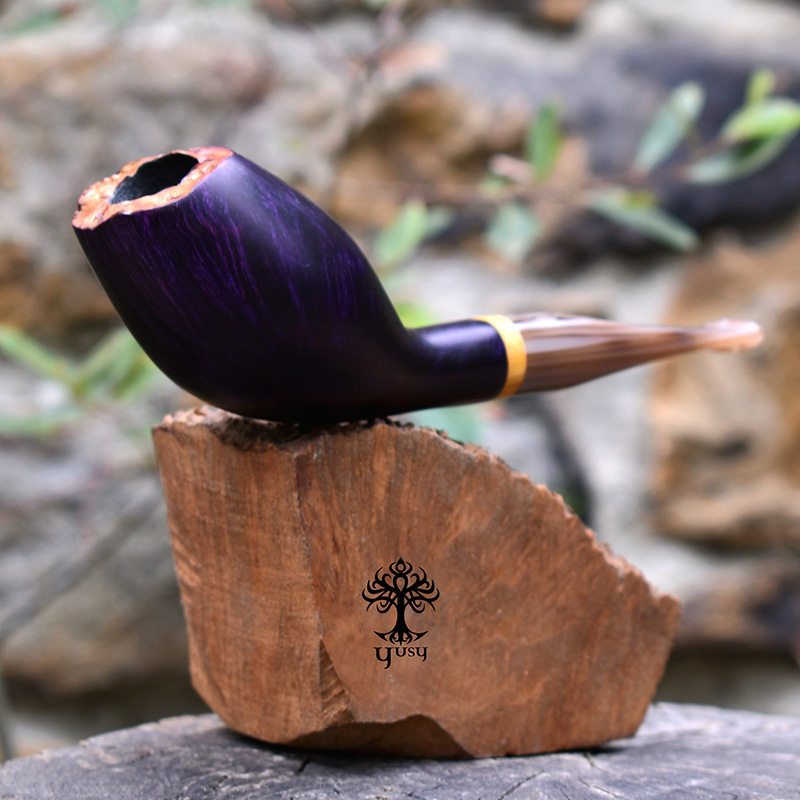 Handmade Freehand Acorn Briar Tobacco Pipe with Purple Contrast Stain