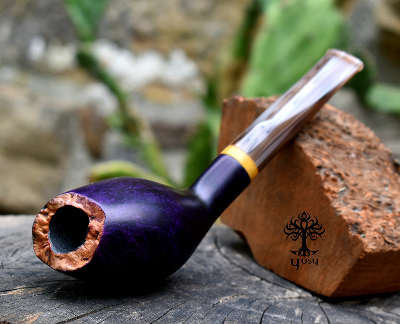 Handmade Freehand Acorn Briar Tobacco Pipe with Purple Contrast Stain