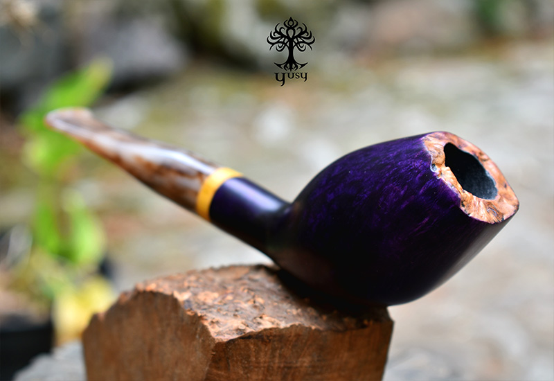 Handmade Freehand Acorn Briar Tobacco Pipe with Purple Contrast Stain
