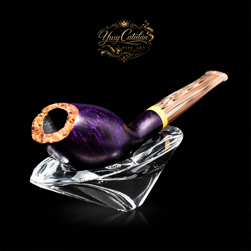 Handmade Freehand Acorn Briar Tobacco Pipe with Purple Contrast Stain