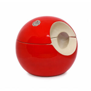 Vintage Denicotea France red ceramic tobacco jar with integrated pipe rest