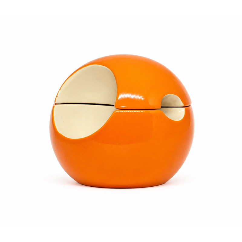 Denicotea France vintage orange ceramic tobacco jar with integrated pipe rest
