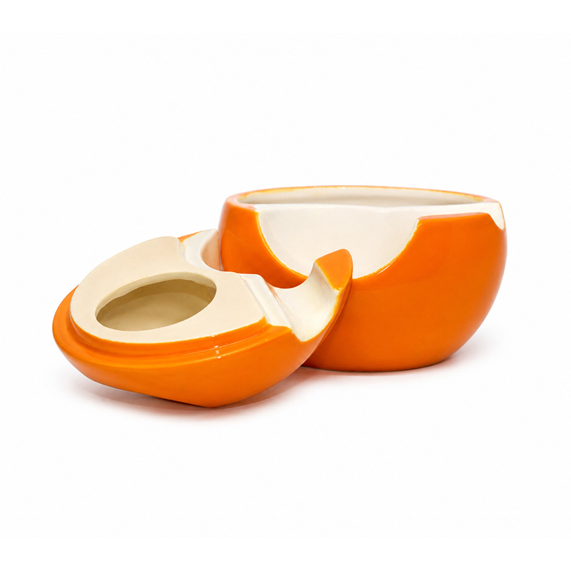 Denicotea France vintage orange ceramic tobacco jar with integrated pipe rest