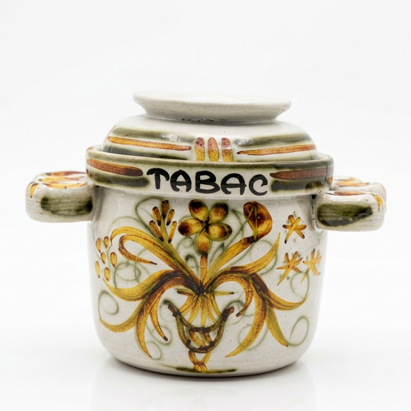 Vintage Keraluc Quimper tobacco jar with 5 integrated pipe holders.