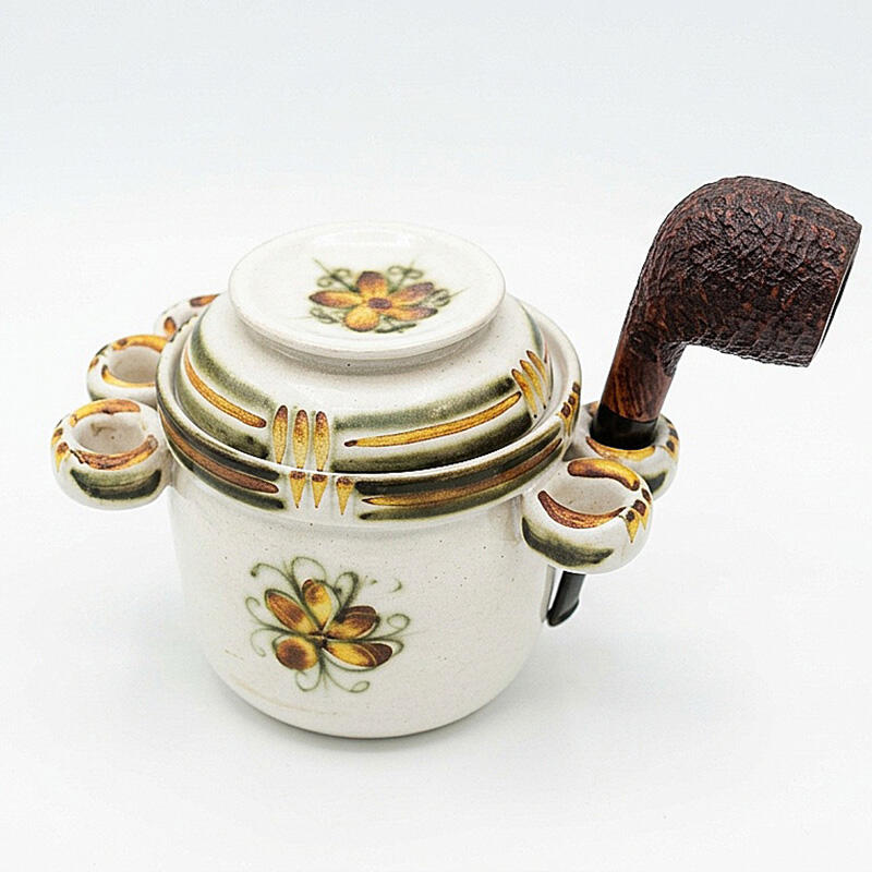 Vintage Keraluc Quimper tobacco jar with 5 integrated pipe holders.